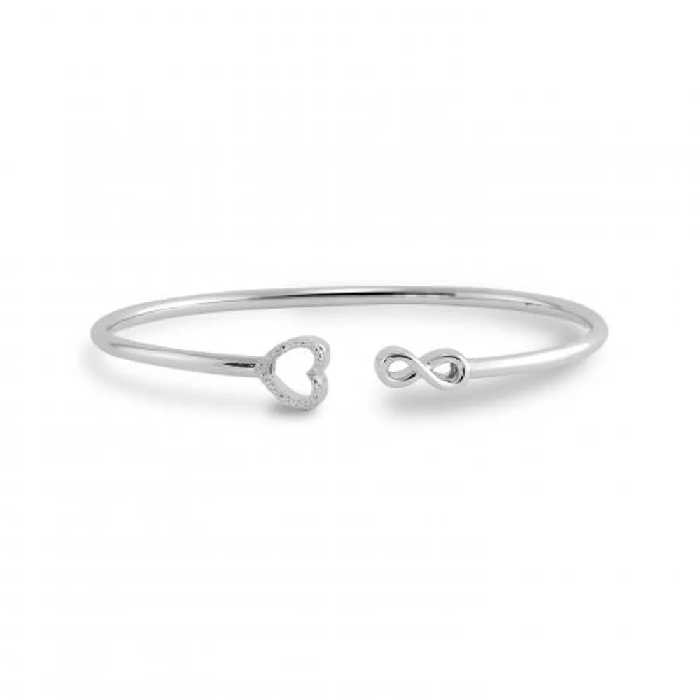 Sterling Silver Diamond Infinity Heart Bangle