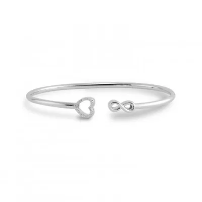 Sterling Silver Diamond Infinity Heart Bangle