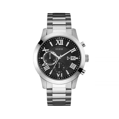 Guess Men's Brushed and Polished Steel Bracelet with Black Dial Watch