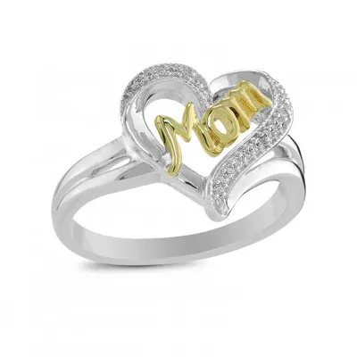 Sterling Silver & Yellow Gold 0.05CTW Mom Ring