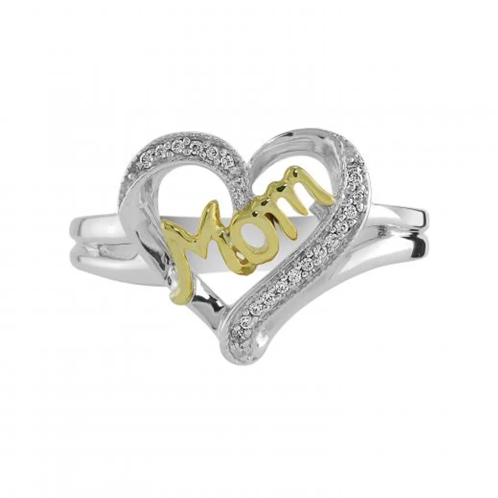 Sterling Silver & Yellow Gold 0.05CTW Mom Ring