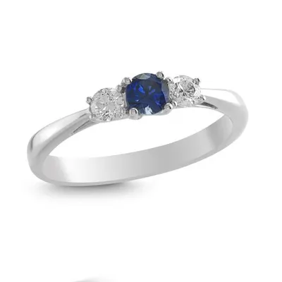 14K White Gold Sapphire and 0.20CTW Diamond Ring