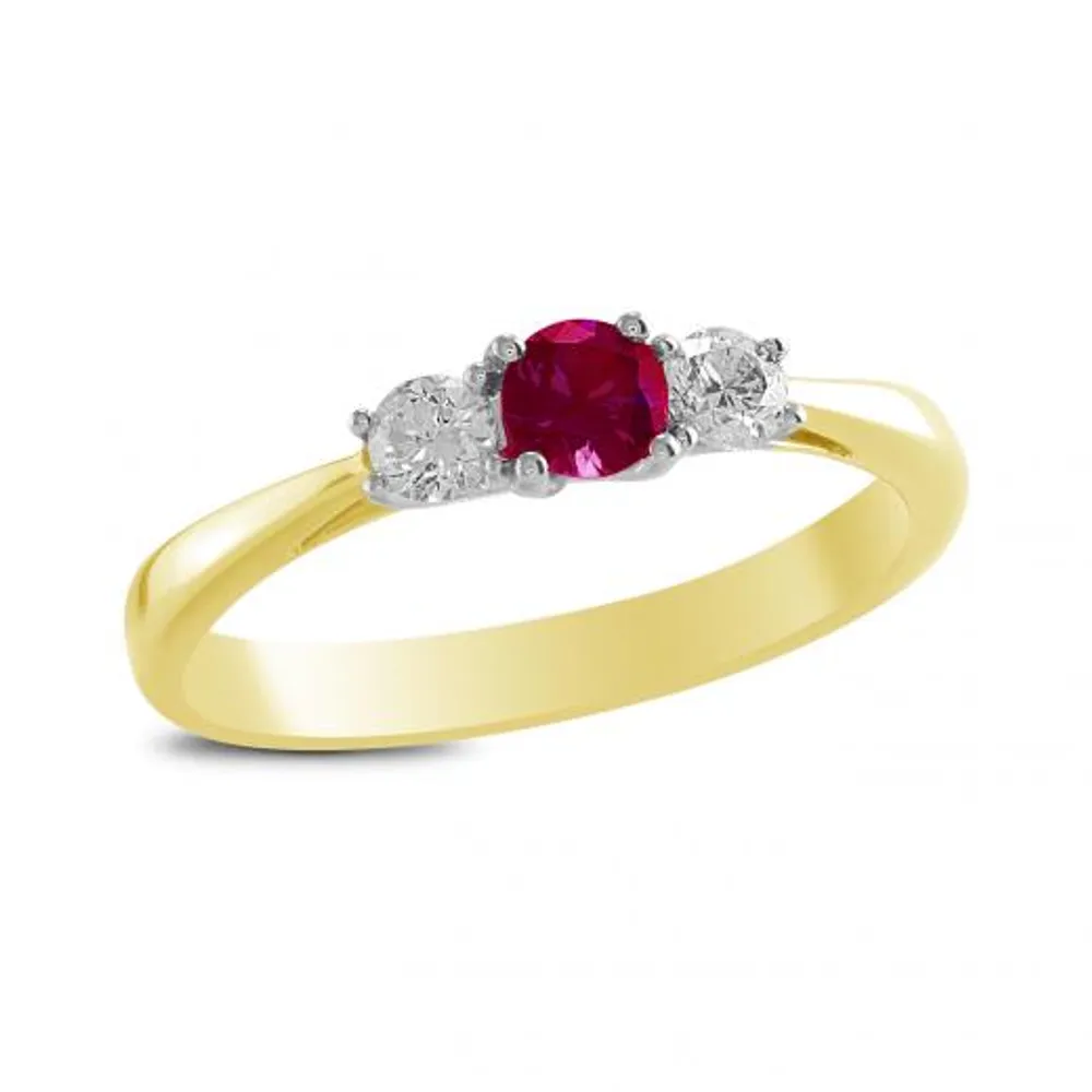 14K Yellow Gold Ruby & 0.20CTW Diamond Ring