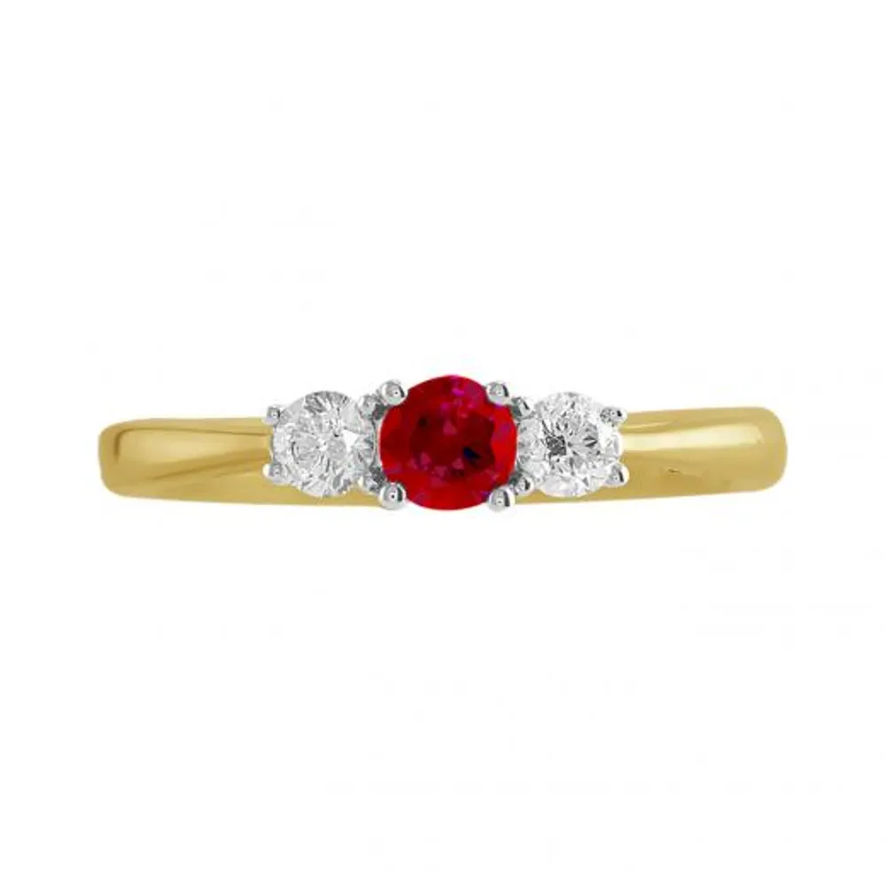 14K Yellow Gold Ruby & 0.20CTW Diamond Ring