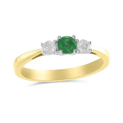 14K Yellow Gold Emerald & 0.20CTW Diamond Ring