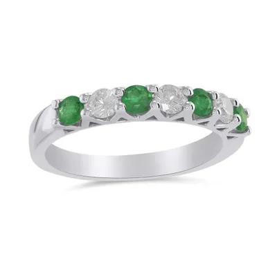 14K White Gold Emerald & 0.31CTW Diamond Ring