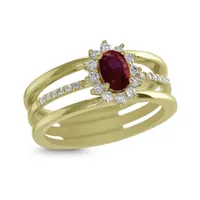 14K Yellow Gold Ruby & 0.25CTW Diamond Ring