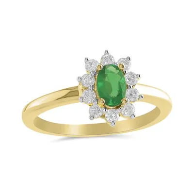 14K Yellow Gold Emerald & 0.31CTW Diamond Ring