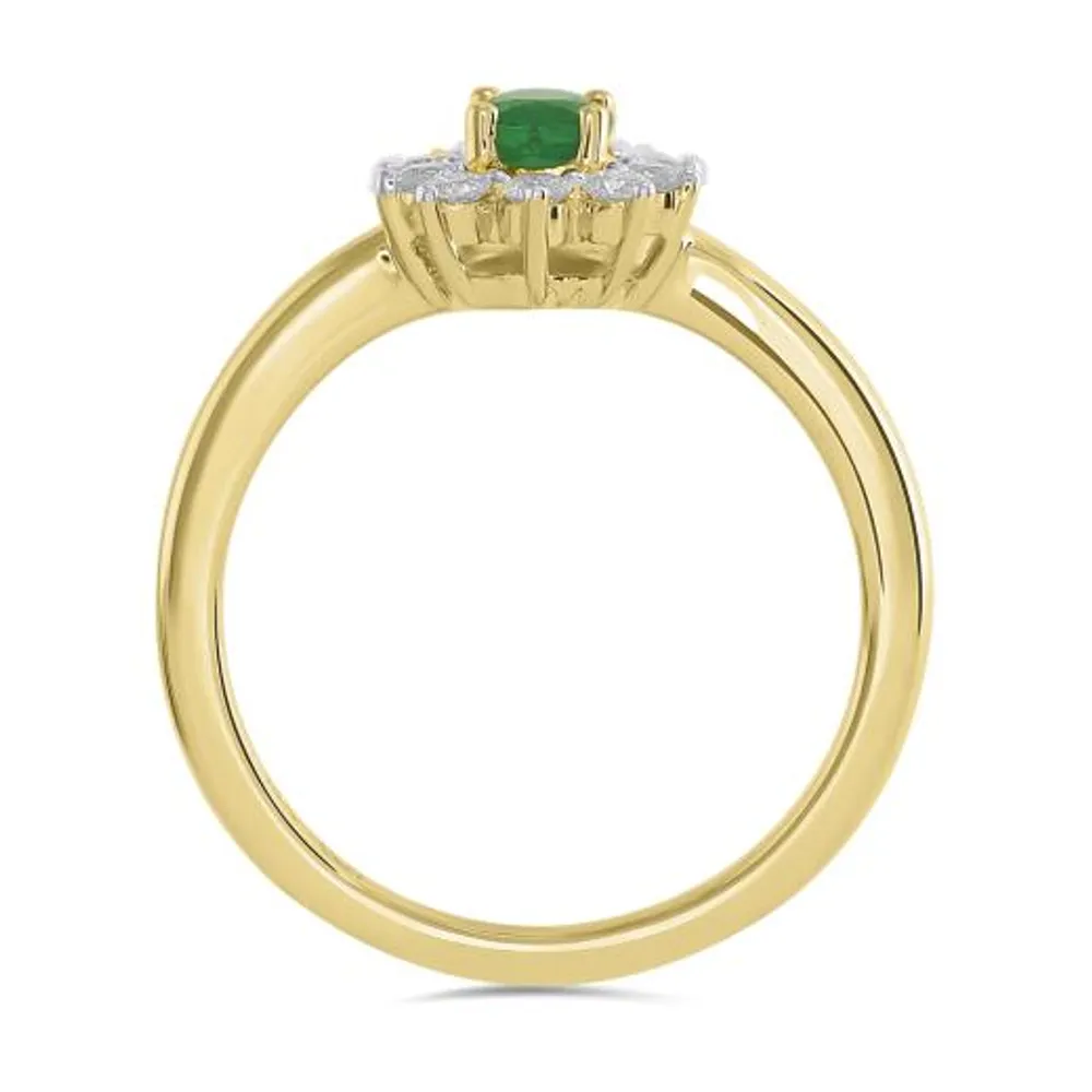 14K Yellow Gold Emerald & 0.31CTW Diamond Ring