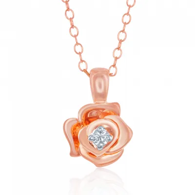 Enchanted Disney Belle 0.03CTW Rose Pendant