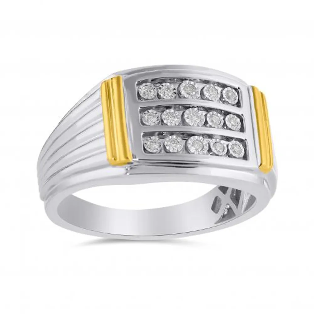 Men's 10K White and Yellow Gold 0.14CTW Diamond Ring