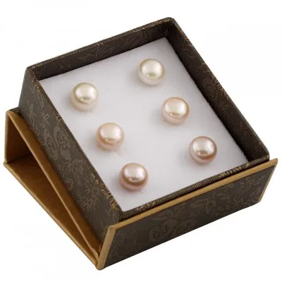 Set of 3 Pearl Stud Earrings