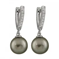 14K White Gold Pearl & Diamond Earrings