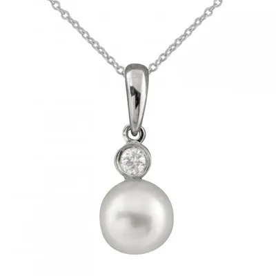 14K White Gold Pearl & Diamond Pendant