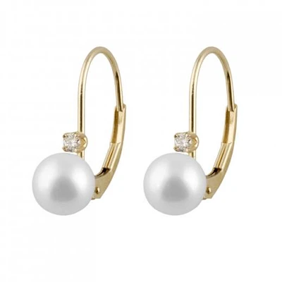 Diamond Pearl Leverback Earrings