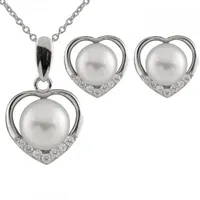 Heart Shaped Cubic Zirconia & Pearl 2 Piece Set