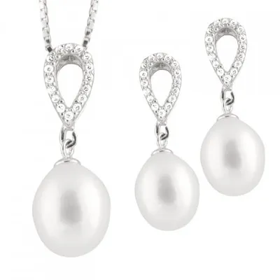 Cubic Zirconia & Pearl 2 Piece Silver Set