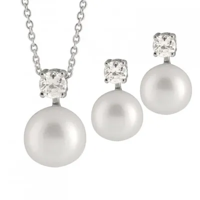 Cubic Zirconia Pearl 2 Piece Set