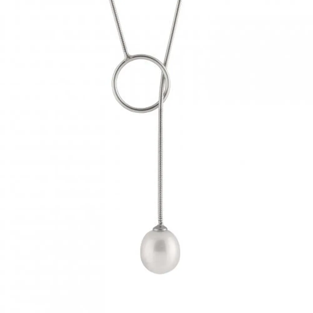 Silver Pearl Lariat Necklace