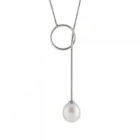 Silver Pearl Lariat Necklace