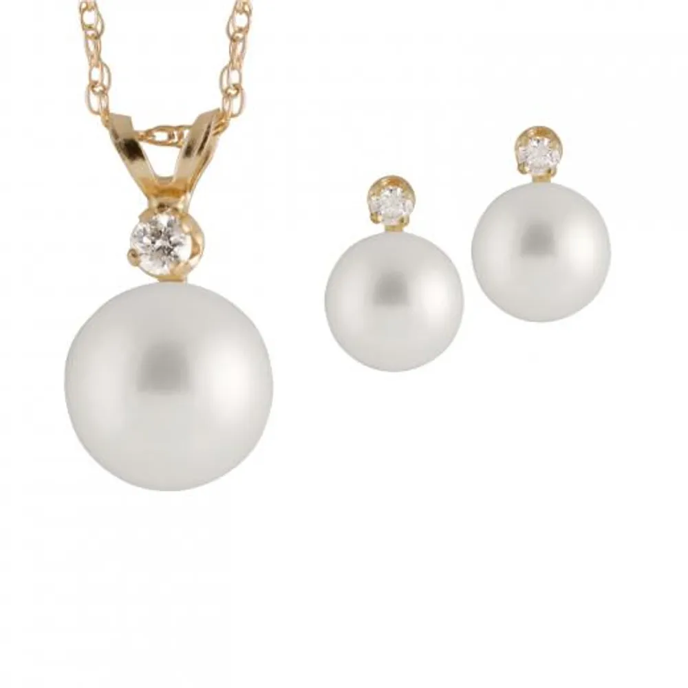 Diamond 2 Piece Akoya Pearl Set