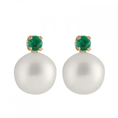 Emerald Accented Pearl Earrings