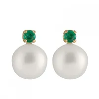 Emerald Accented Pearl Earrings