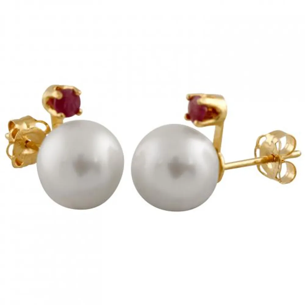 Ruby Accented Pearl Earrings