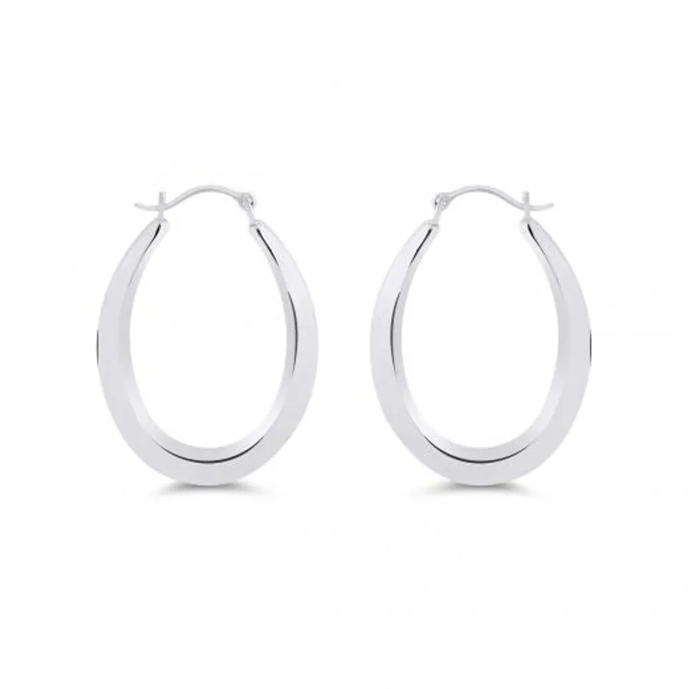 14K White Gold Oval Hoop Earrings