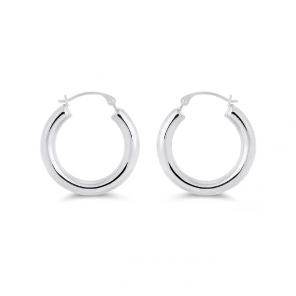 14K White Gold Polished Hoop Earrings