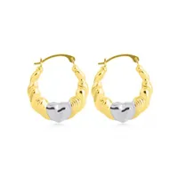 14K Two-Tone Heart Hoops