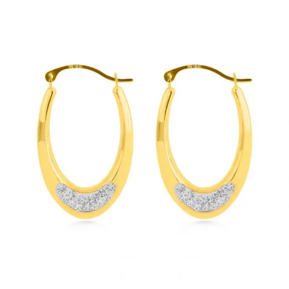 14K Yellow Gold Oval Hoops with Crystals