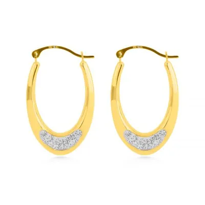 14K Yellow Gold Oval Hoops with Crystals
