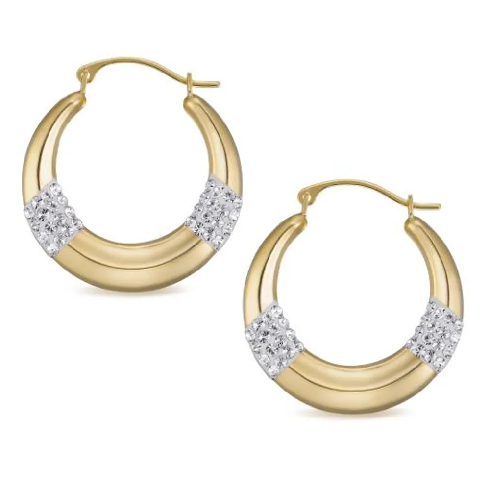 14K Yellow Gold Hoops with Crystals