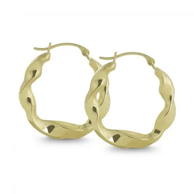 14K Yellow Gold Round Twisted Polished Hoop