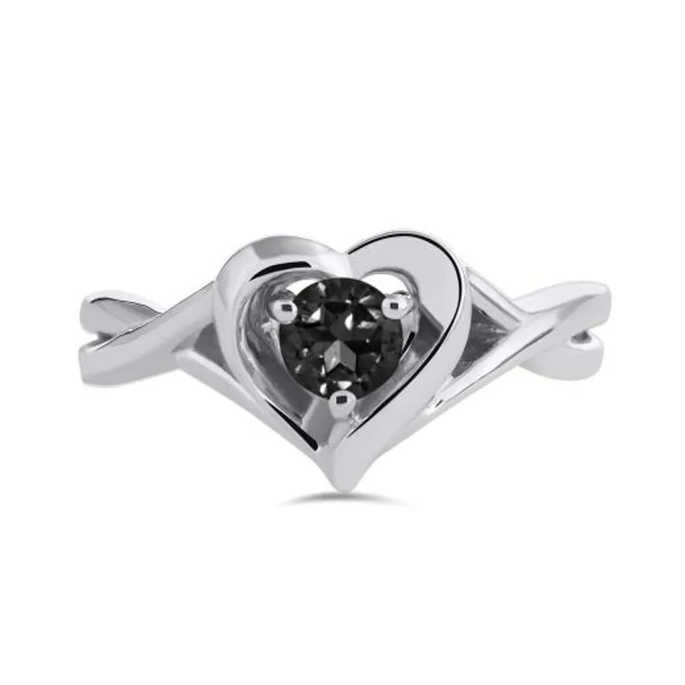 Sterling Silver Black Sapphire Heart Ring