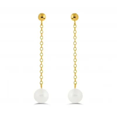 14K Yellow Gold Freshwater Pearl Drop Earrings