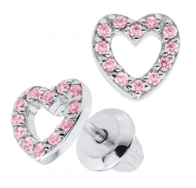 Children's Sterling Silver Pink Cubic Zirconia Open Heart Earrings
