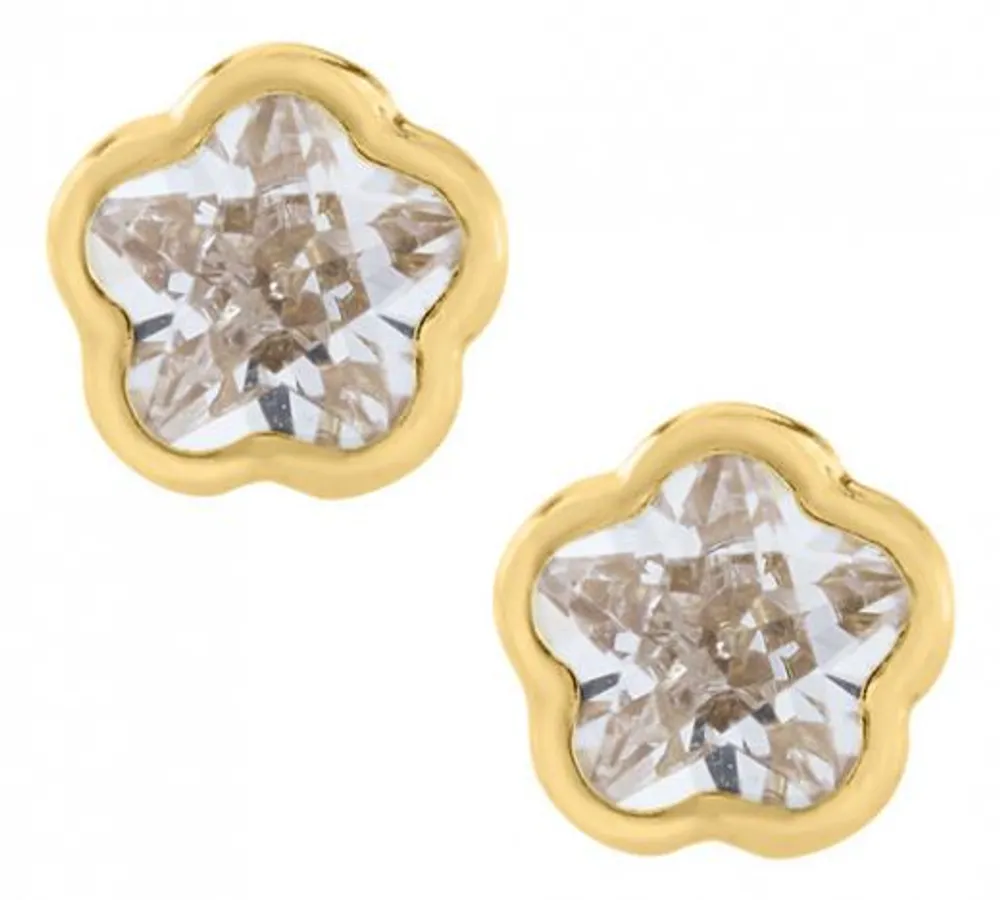 14K Yellow Gold Cubic Zirconia Earrings with 14K Gold Filled Fluted Bell Backs