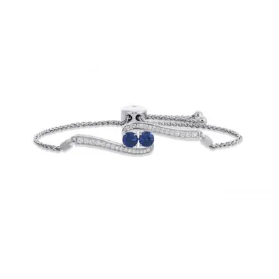 Sterling Silver Created Blue & Created White Sapphire Bolo Bracelet