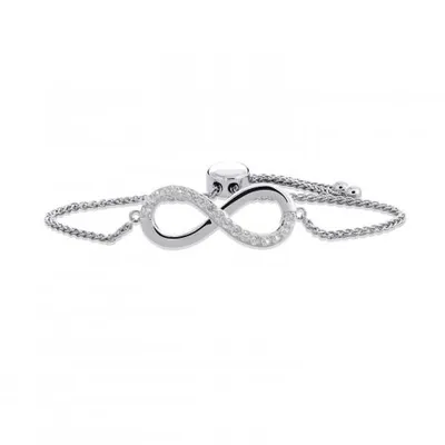 Sterling Silver Created White Sapphire Infinity Bolo Bracelet