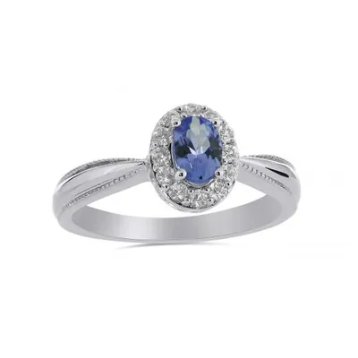 Sterling Silver Tanzanite & Created White Sapphire Ring