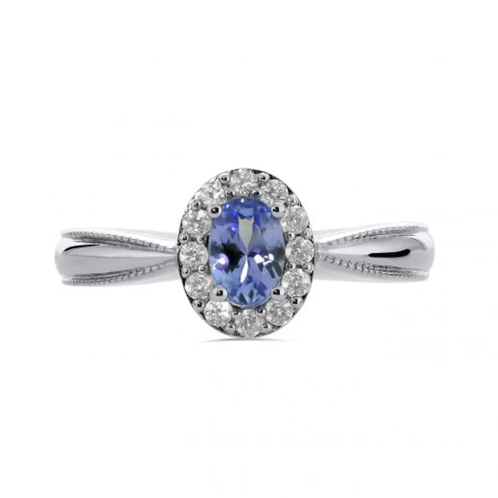 Sterling Silver Tanzanite & Created White Sapphire Ring