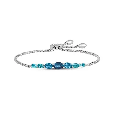 Sterling Silver Shades of Blue Topaz Bolo Bracelet