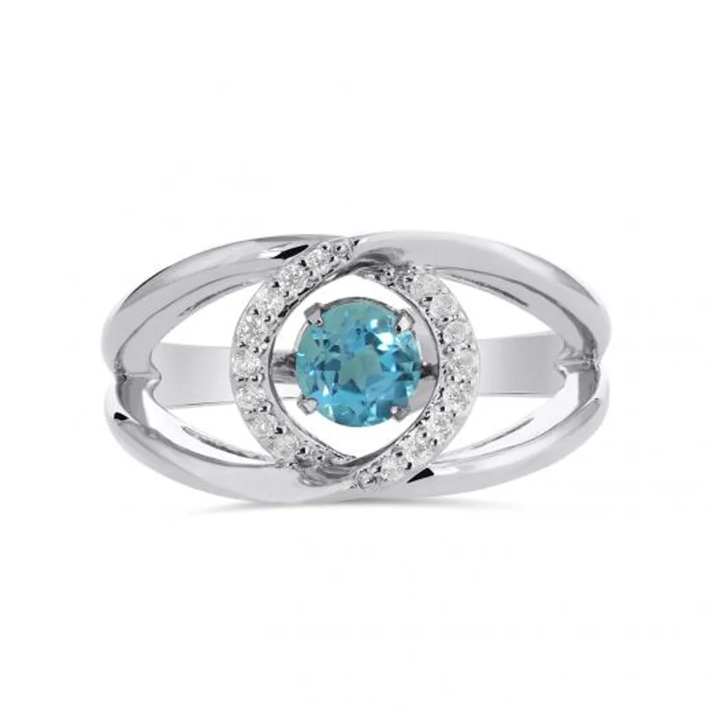 Sterling Silver Blue Topaz & Created White Sapphire Dancing Ring