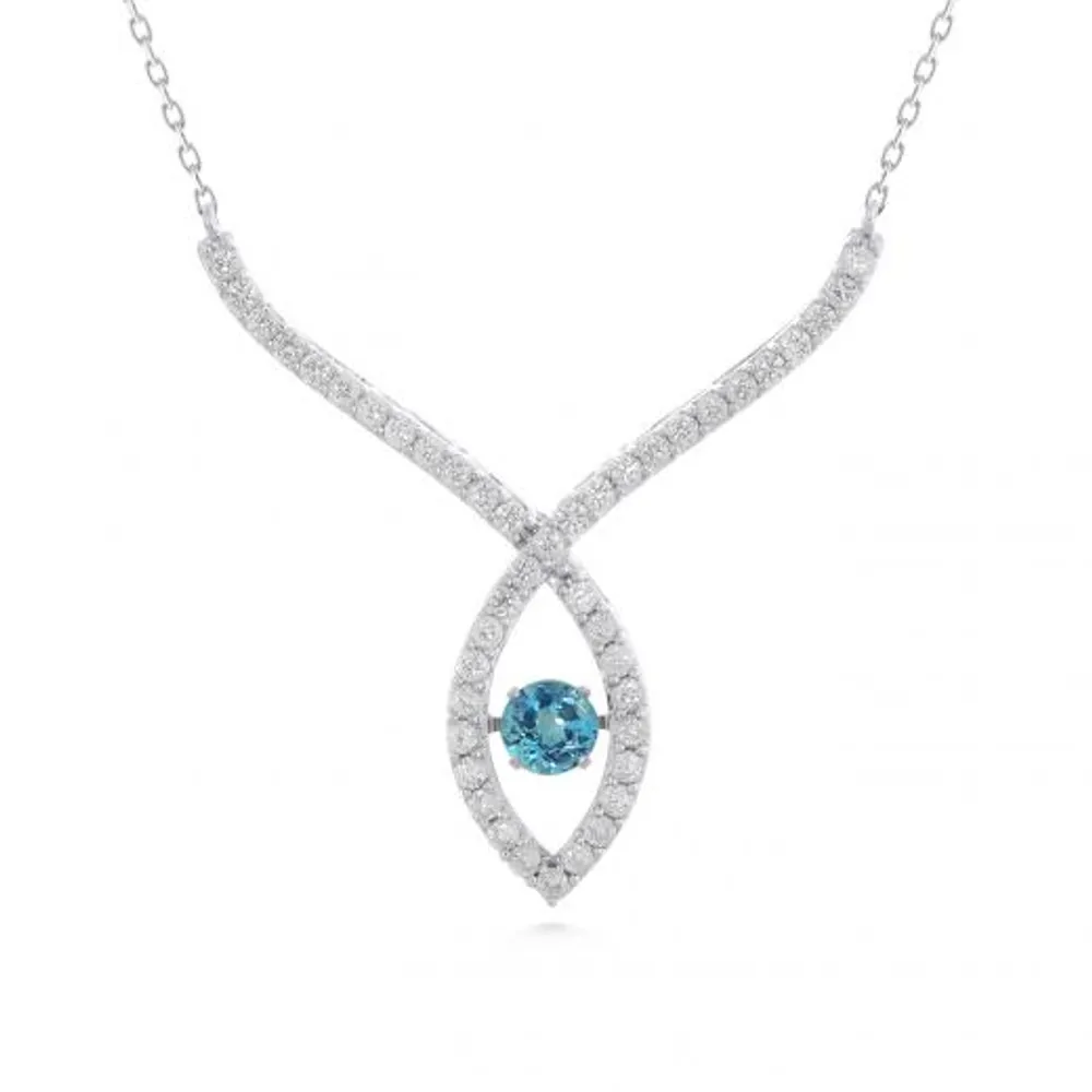 Sterling Silver Blue Topaz & Created White Sapphire Dancing Necklace
