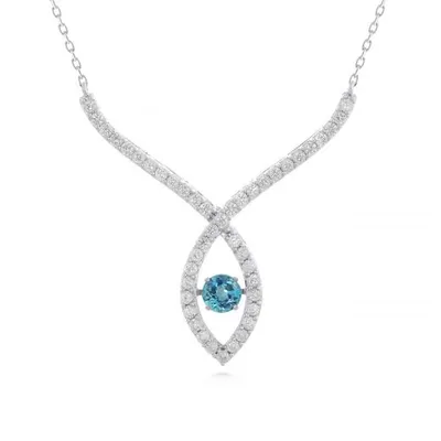 Sterling Silver Blue Topaz & Created White Sapphire Dancing Necklace