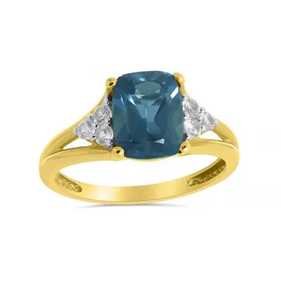 10K Yellow Gold London Blue and White Topaz Ring