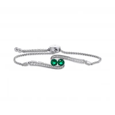 Sterling Silver Created Emerald & White Sapphire Bolo Bracelet