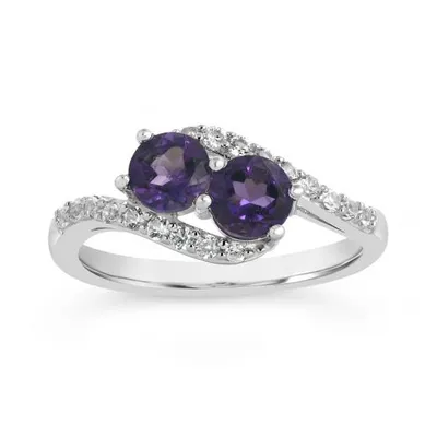 Sterling Silver Amethyst & Created White Sapphire Ring
